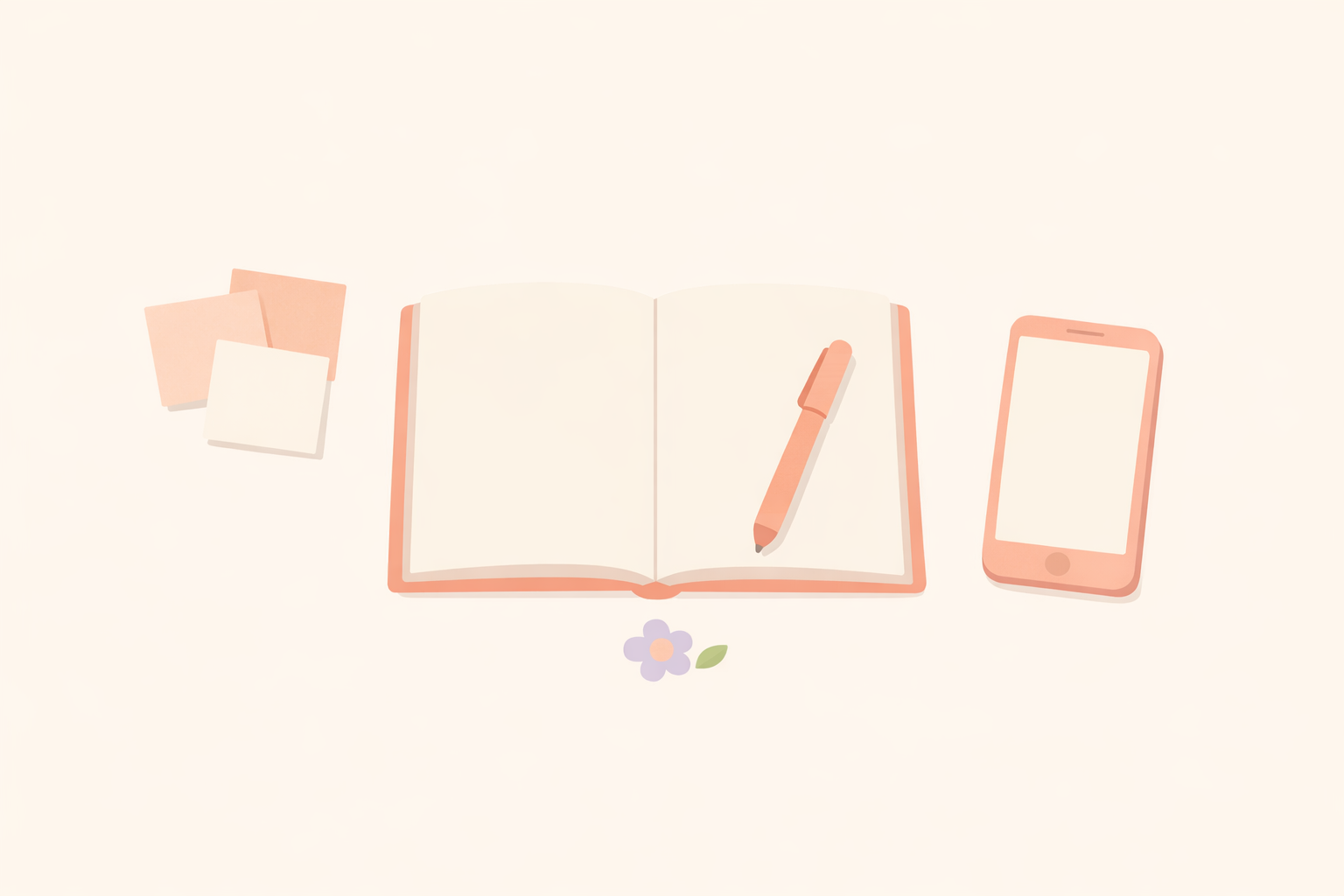 Different formats for a gratitude journal — a paper notebook, sticky notes, and a phone app
